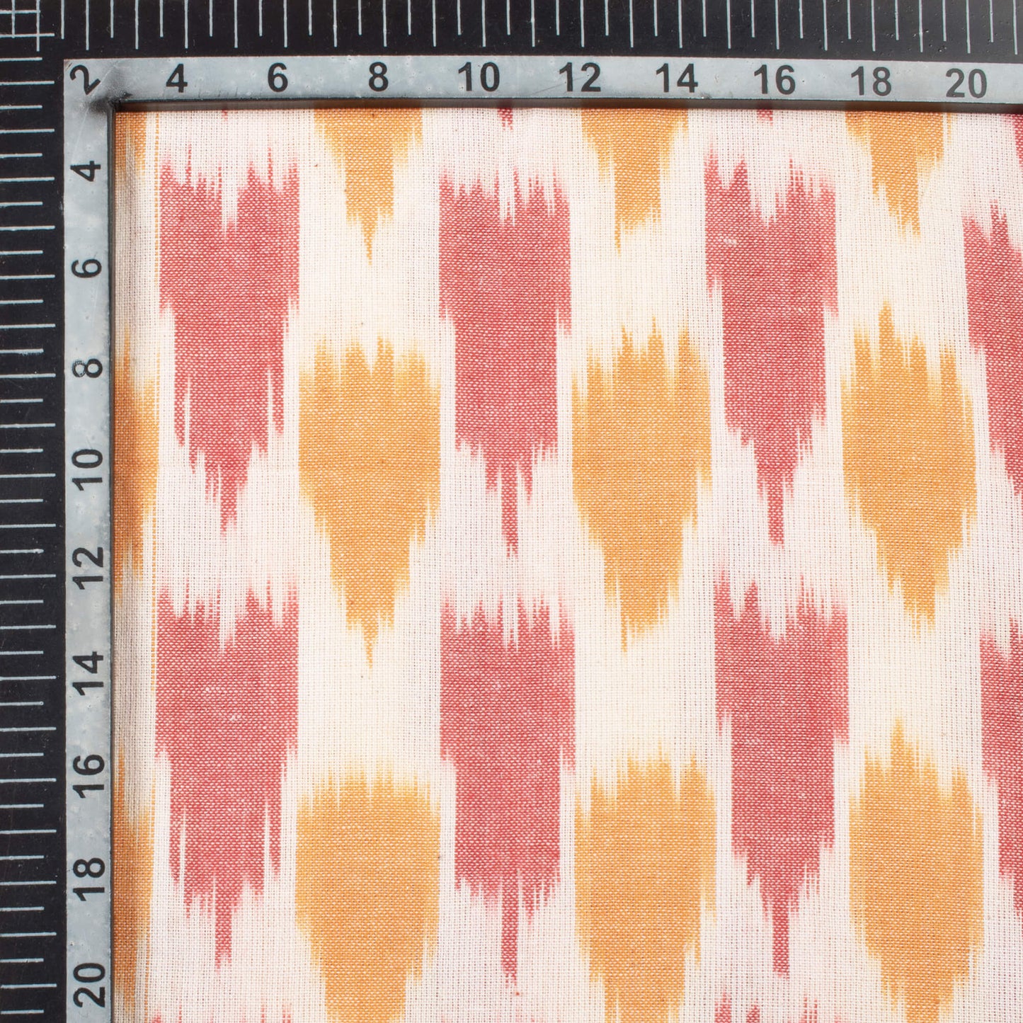 Off White And Red Abstract Pattern Pre-Washed Cotton Ikat Fabric