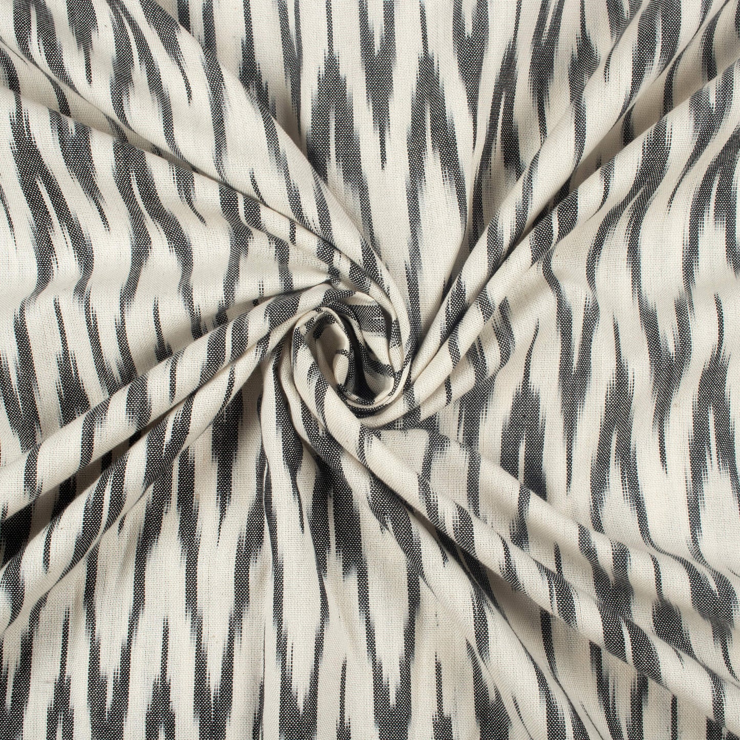 Delicate White And Black Chevron Pattern Pre-Washed Ikat Cotton Fabric