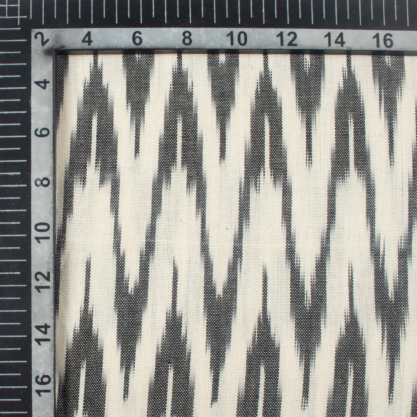 Delicate White And Black Chevron Pattern Pre-Washed Ikat Cotton Fabric