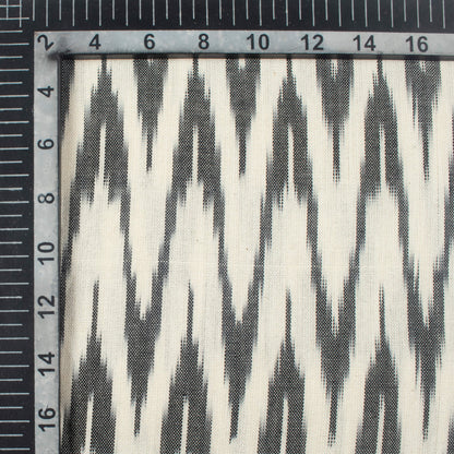 Delicate White And Black Chevron Pattern Pre-Washed Ikat Cotton Fabric