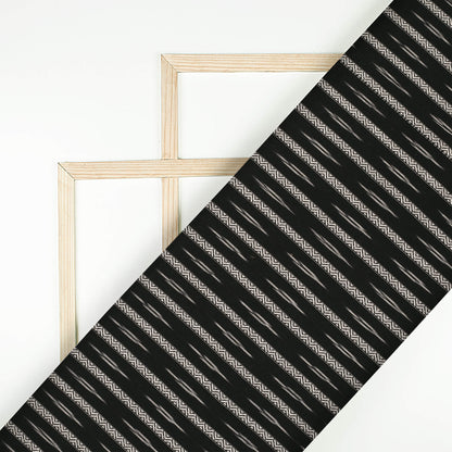 Black And White Stripes Pattern Pre-Washed Dobby Ikat Cotton Fabric
