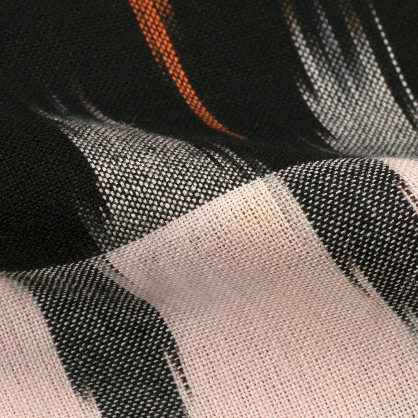 Black And Burnt Orange Chevron Pattern Woven Pre-Washed Cotton 3D Ikat Fabric