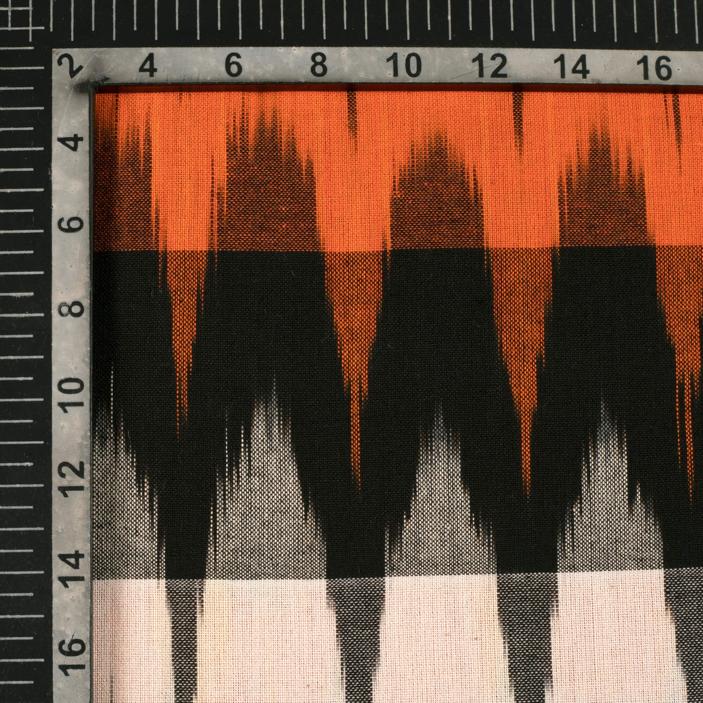 Black And Burnt Orange Chevron Pattern Woven Pre-Washed Cotton 3D Ikat Fabric