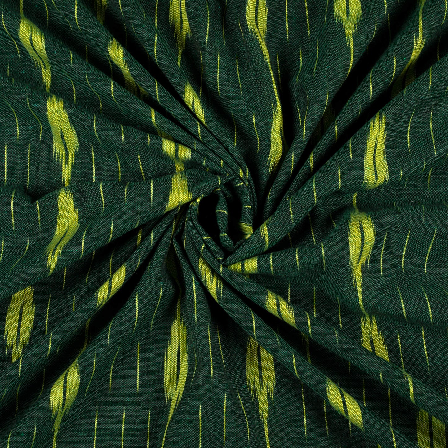 Forest Green And Lime Green Stripes Pattern Pre-Washed Ikat Cotton Fabric