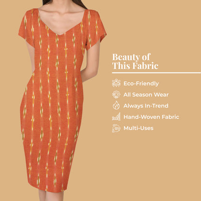 Cider Orange Pre-Washed Pochampally Ikat Cotton Fabric