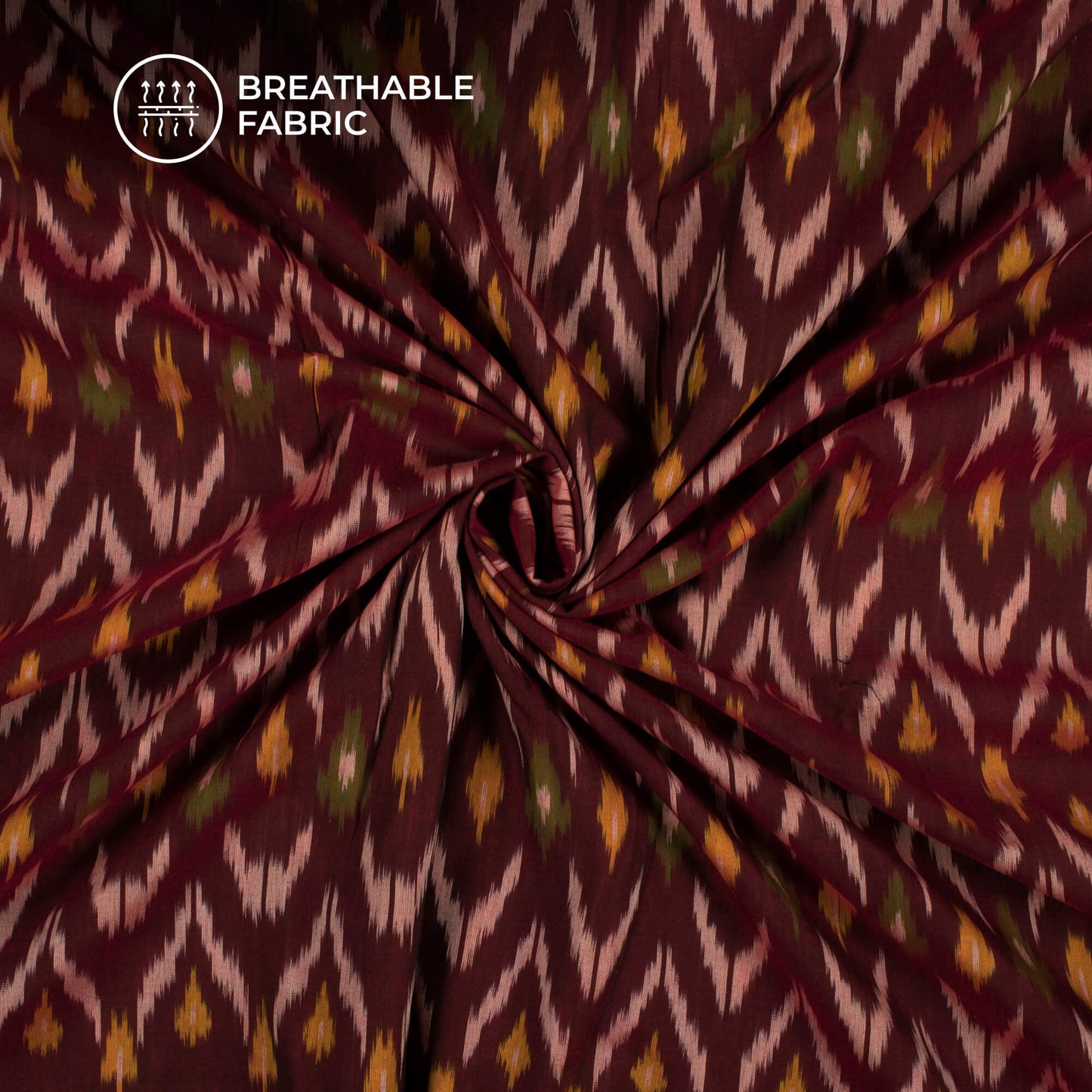 Maroon Pochampally Pre-Washed Mercerised Ikat Cotton Fabric