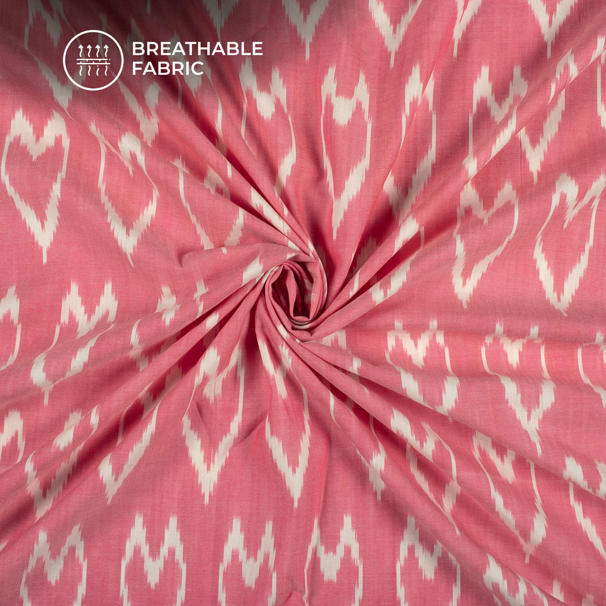 Rose Pink Pochampally Pre-Washed Mercerised Ikat Cotton Fabric