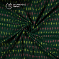 Dark Green Pochampally Pre-Washed Mercerised Ikat Cotton Fabric