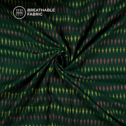 Dark Green Pochampally Pre-Washed Mercerised Ikat Cotton Fabric