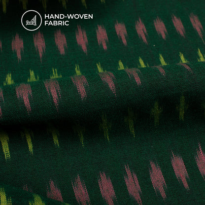 Dark Green Pochampally Pre-Washed Mercerised Ikat Cotton Fabric