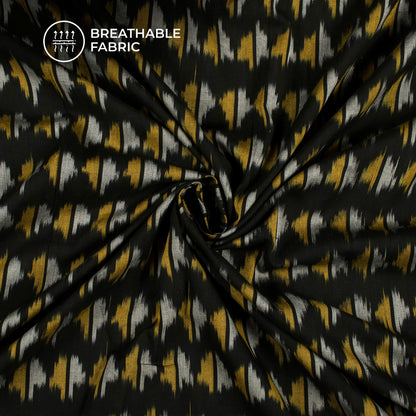 Black Pochampally Pre-Washed Mercerised Ikat Cotton Fabric