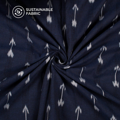 Navy Blue Arrow Pre-Washed Pochampally Ikat Cotton Fabric