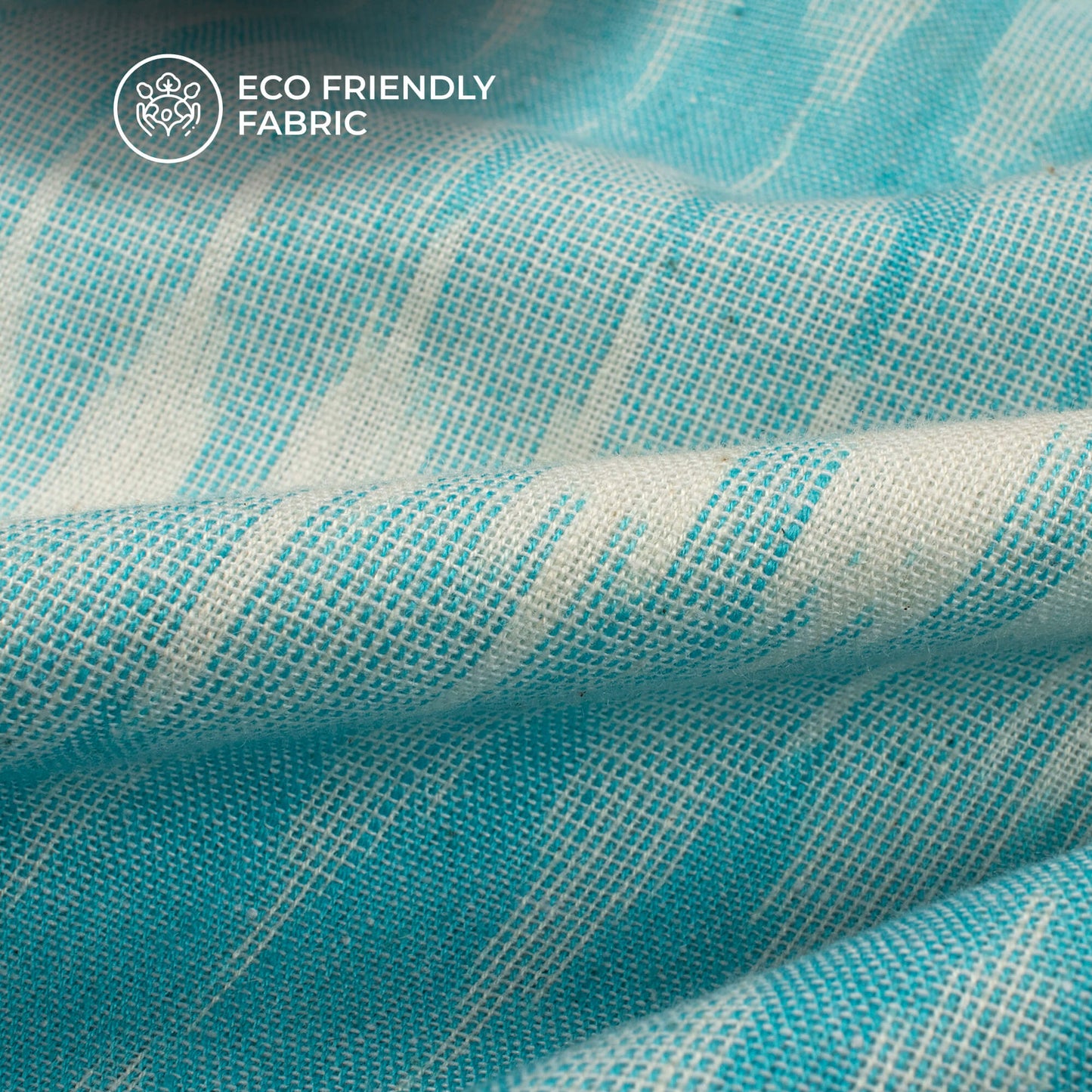 Sky Blue Geometric Pre-Washed Pochampally Computer Ikat Cotton Fabric