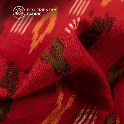 Red Geometric Pre-Washed Pochampally Ikat Cotton Fabric