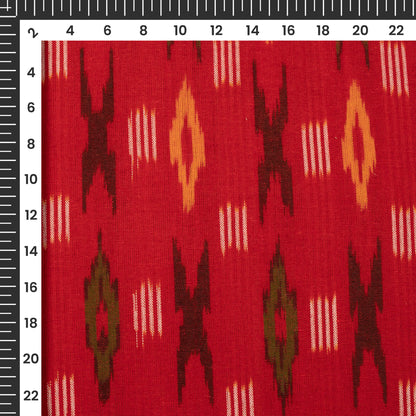 Red Geometric Pre-Washed Pochampally Ikat Cotton Fabric