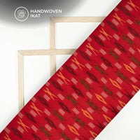 Red Geometric Pre-Washed Pochampally Ikat Cotton Fabric