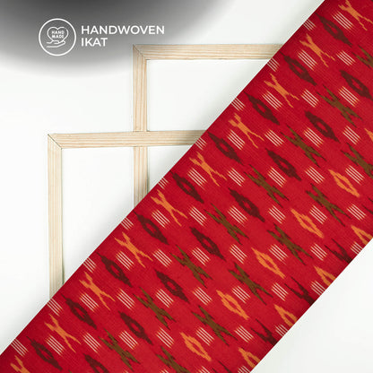 Red Geometric Pre-Washed Pochampally Ikat Cotton Fabric