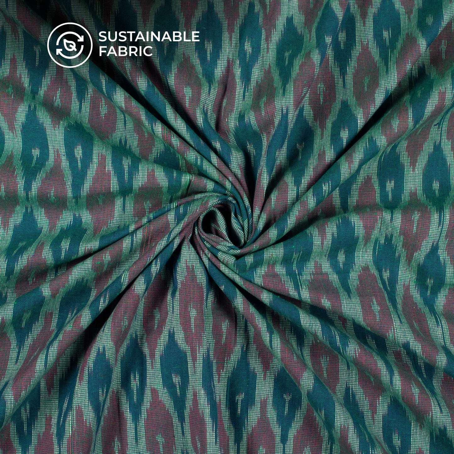 Ocean Blue Geometric Pre-Washed Pochampally Ikat Cotton Fabric