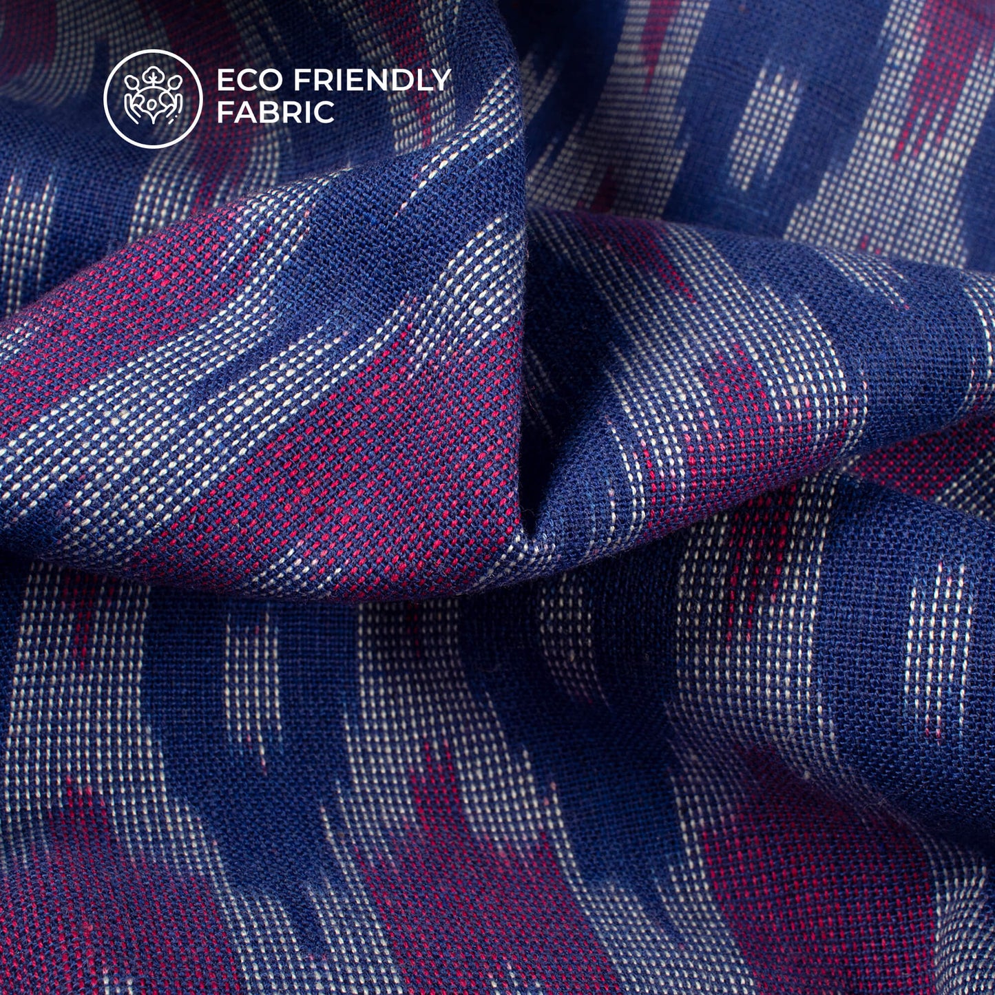 Blue Geometric Pre-Washed Pochampally Ikat Cotton Fabric