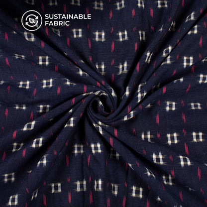 Blue Checks Pre-Washed Pochampally Double Ikat Cotton Fabric