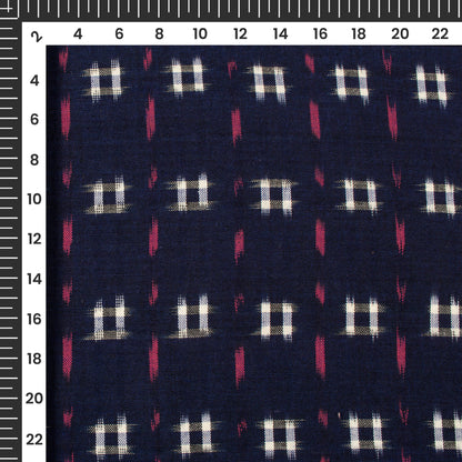 Blue Checks Pre-Washed Pochampally Double Ikat Cotton Fabric