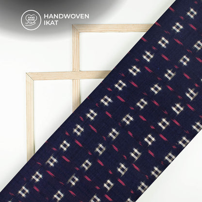 Blue Checks Pre-Washed Pochampally Double Ikat Cotton Fabric