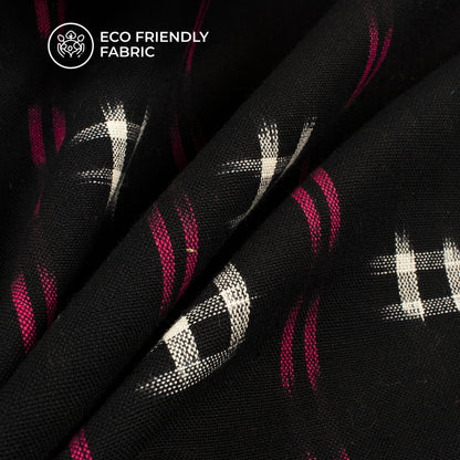 Black Checks Pre-Washed Pochampally Double Ikat Cotton Fabric