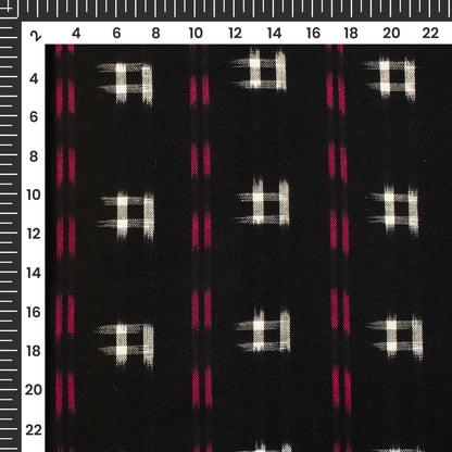 Black Checks Pre-Washed Pochampally Double Ikat Cotton Fabric