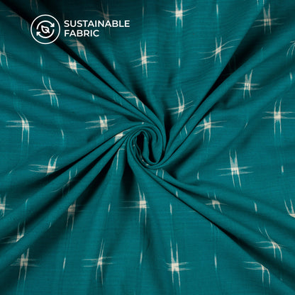 Teal Blue Checks Pre-Washed Pochampally Double Ikat Cotton Fabric