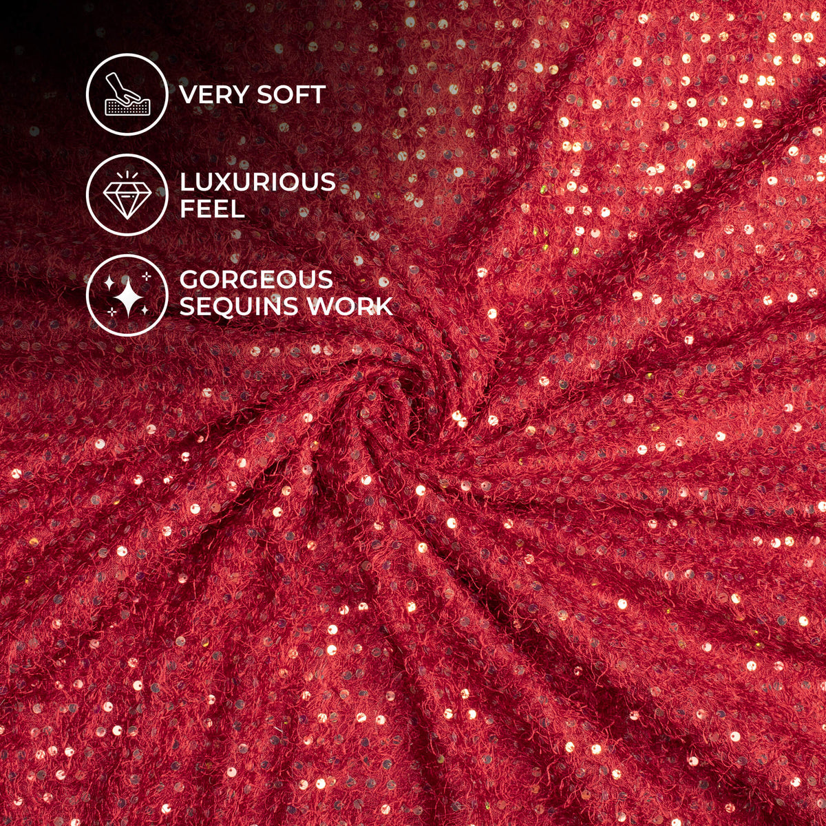 Sangria Red Rainbow Sequins Dog Fur Imported Fabric (Width 60 Inches)