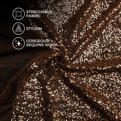Dark Brown Sequins Shiny Metallic Lurex Imported Knit Fabric (Width 58 Inches)
