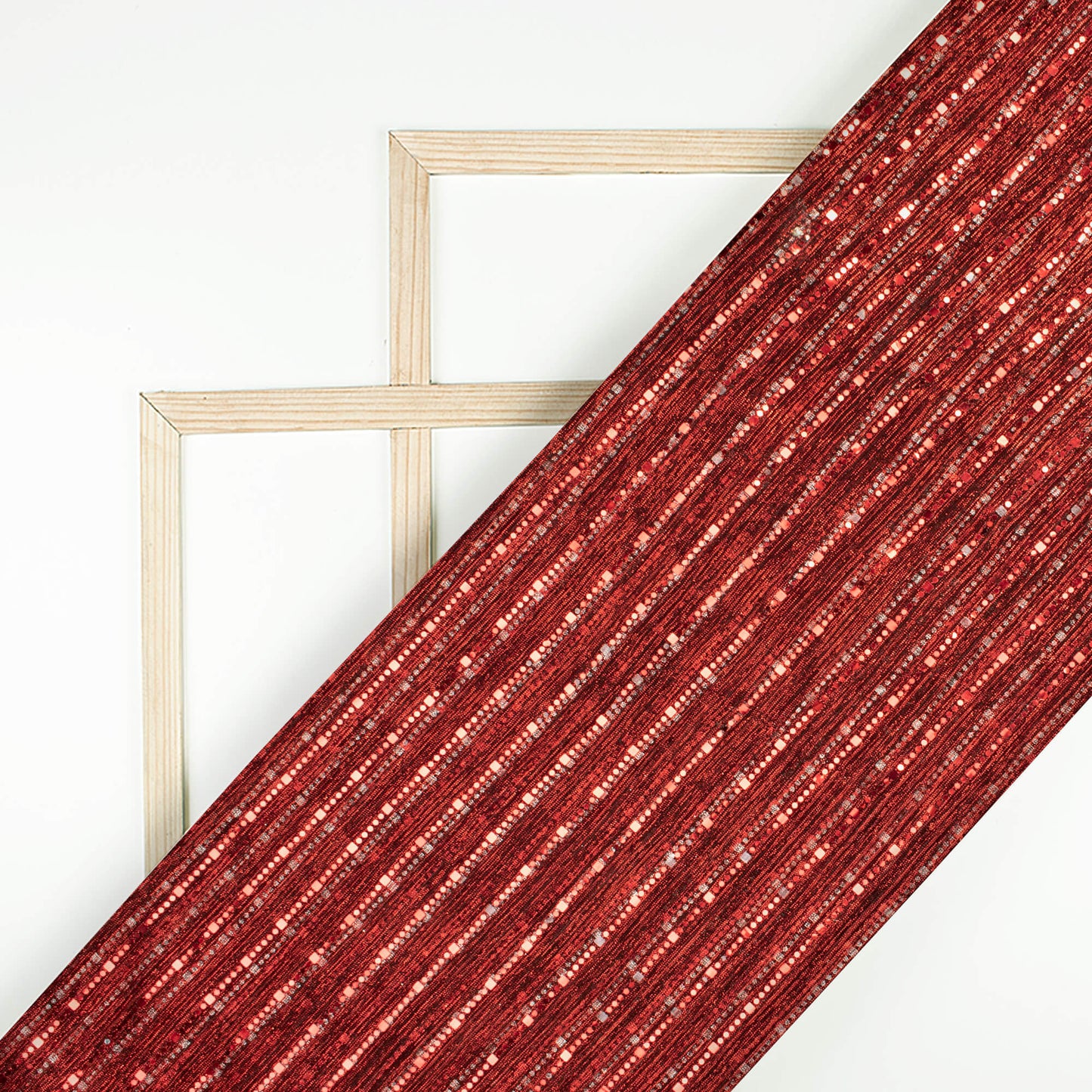 Maroon Foil Stripes Glitter Crush Imported Mesh Fabric (Width 60 Inches)
