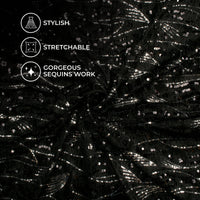 Black Abstract Sequins Long Hair Imported Fur Fabric (Width 58 Inches)