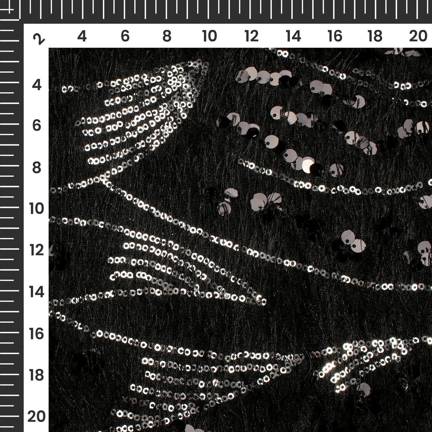 Black Abstract Sequins Long Hair Imported Fur Fabric (Width 58 Inches)