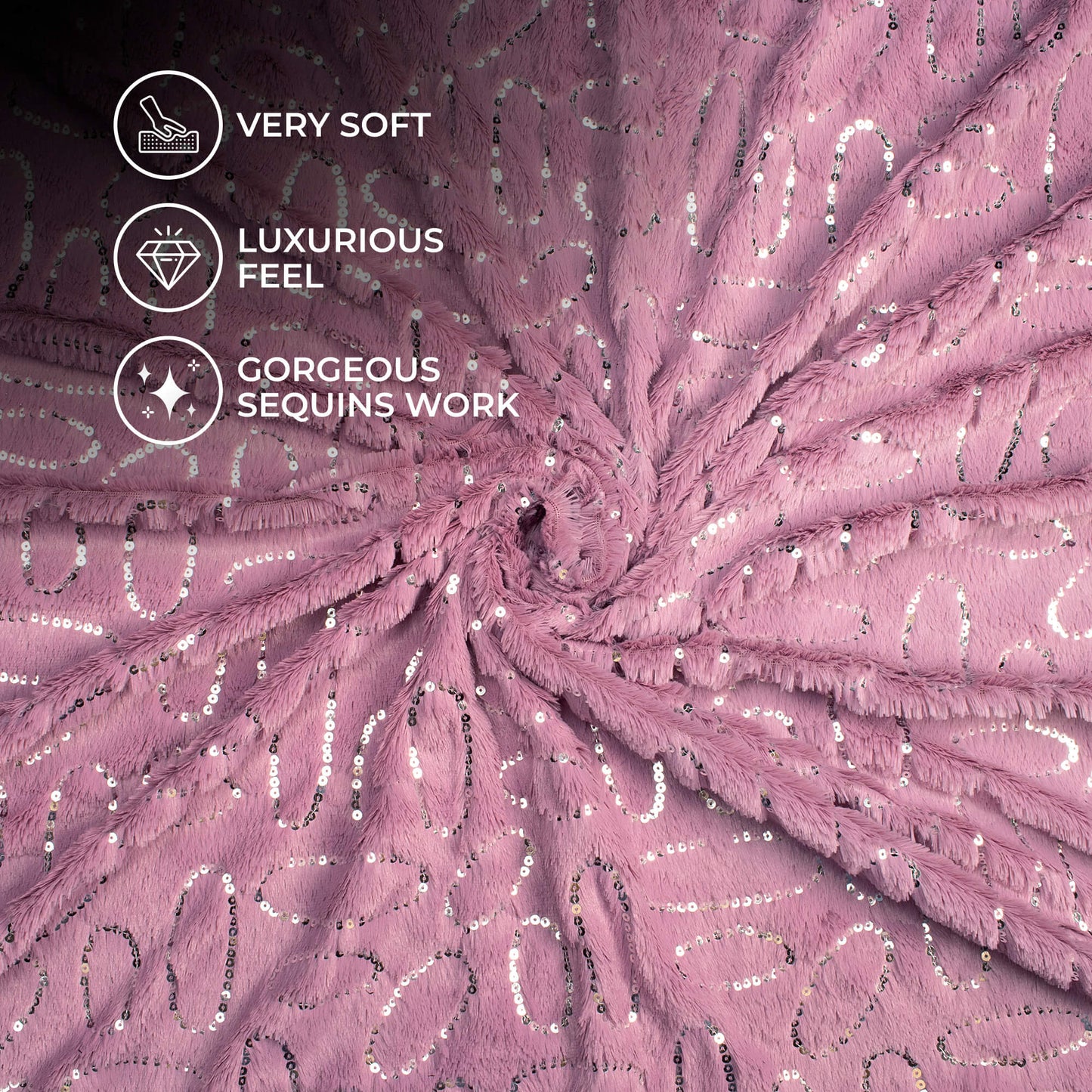 Dusty Purple Oval Sequins Imported Rabbit Fur Fabric (Width 60 Inches)