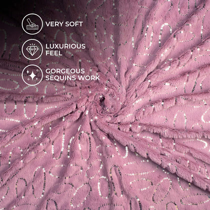Dusty Purple Oval Sequins Imported Rabbit Fur Fabric (Width 60 Inches)