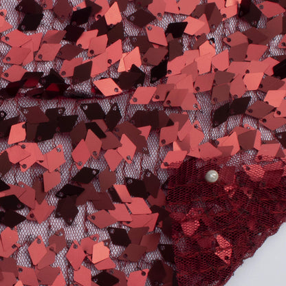 Maroon Fancy Diamond Sequins Imported Net Fabric (Width 62 Inches)