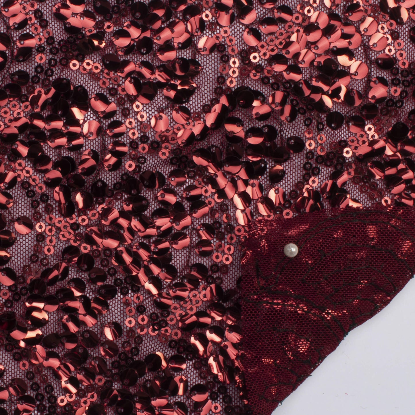 Maroon Scale Pattern Bowl Glitter Sequins Imported Net Fabric (Width 60 Inches)