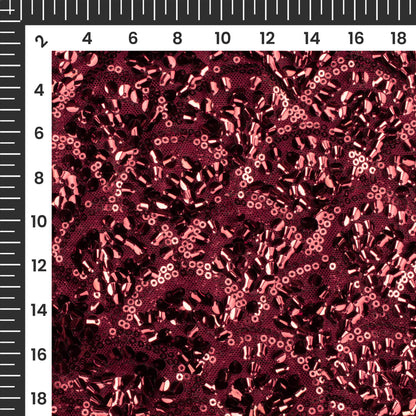 Maroon Scale Pattern Bowl Glitter Sequins Imported Net Fabric (Width 60 Inches)