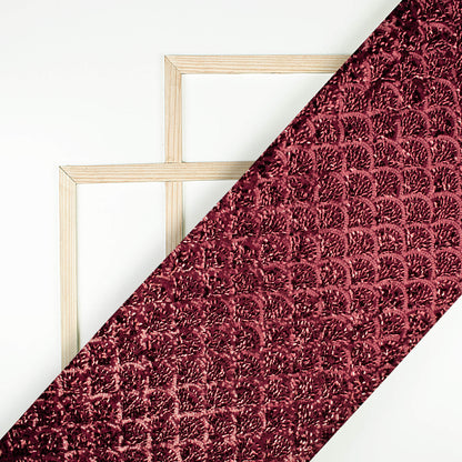 Maroon Scale Pattern Bowl Glitter Sequins Imported Net Fabric (Width 60 Inches)