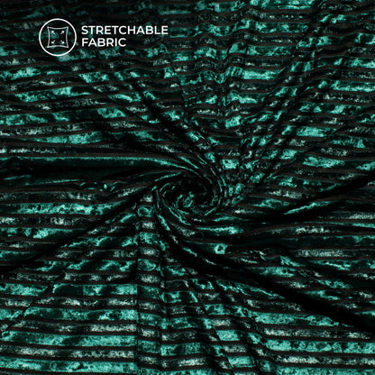 Forest Green Stripes Luxury Imported Velvet Fabric