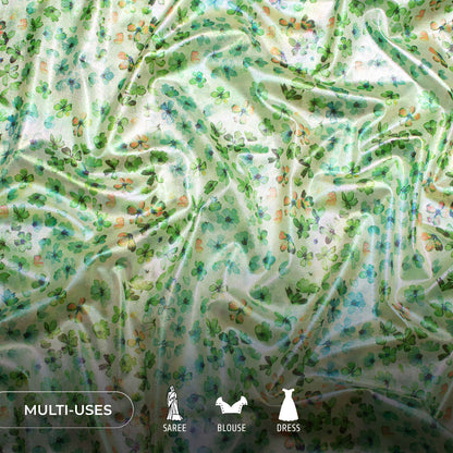 Green Floral Dual Tones Galaxy Imported Net Fabric