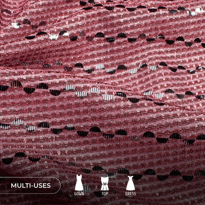Black Foil Work And Red Zari Thread Work Imported Fabric