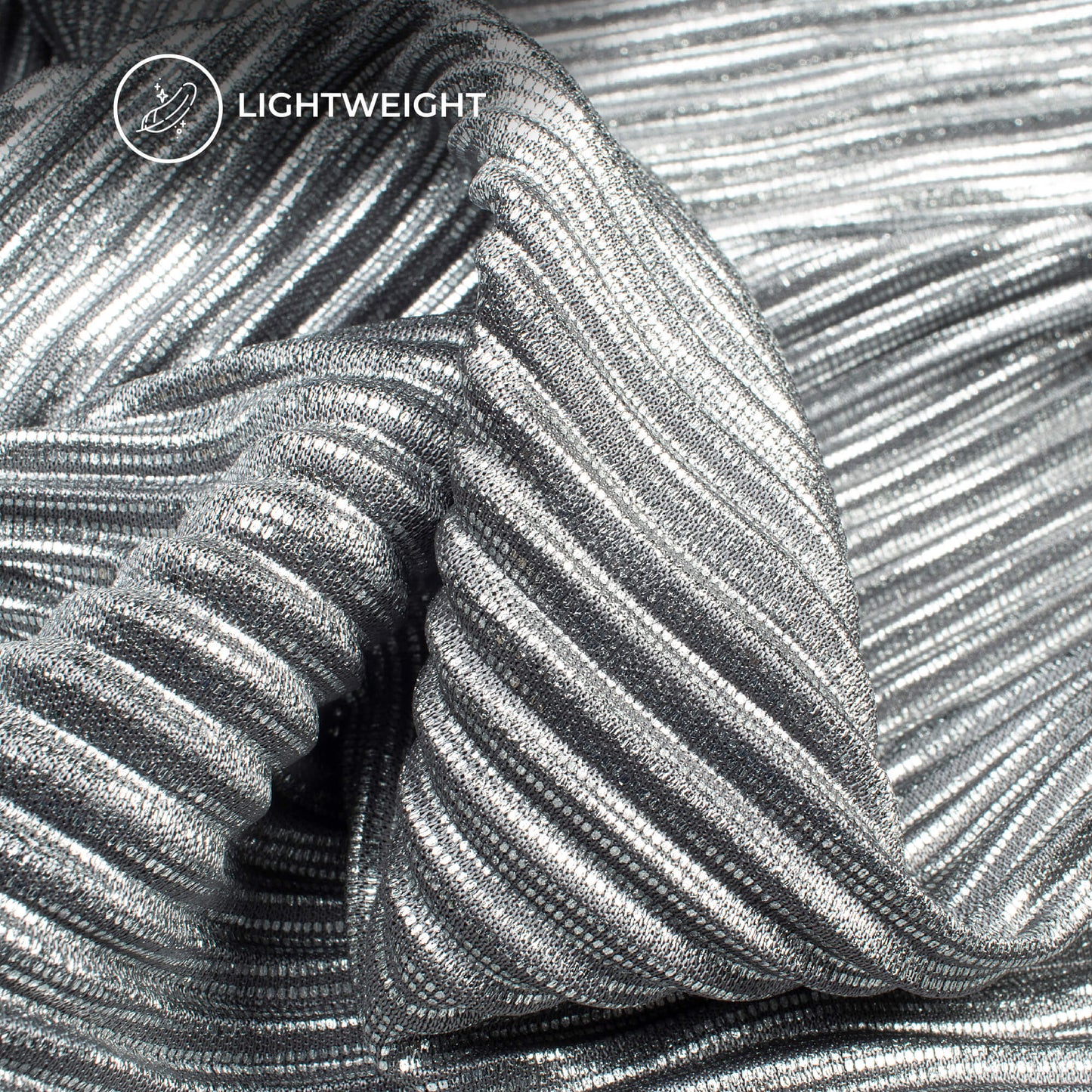 Grey Foil Pleated Imported Lycra Fabric (Width 56 Inches)