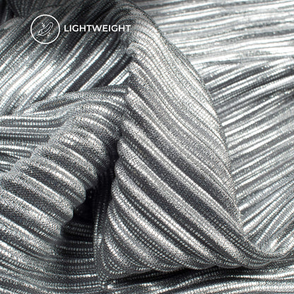 Grey Foil Pleated Imported Lycra Fabric (Width 56 Inches)