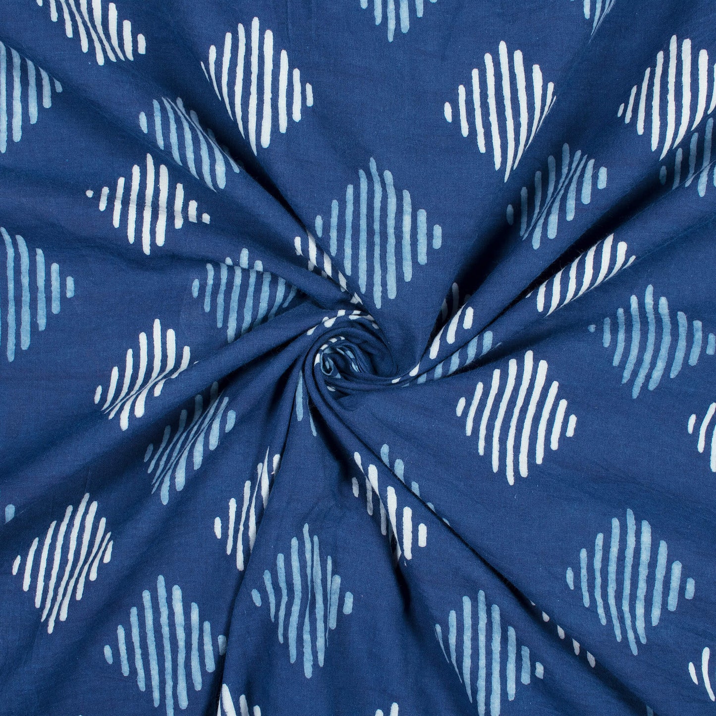 Indigo Geometric Pattern Natural Dye Printed Organic Cotton Fabric - Fabcurate