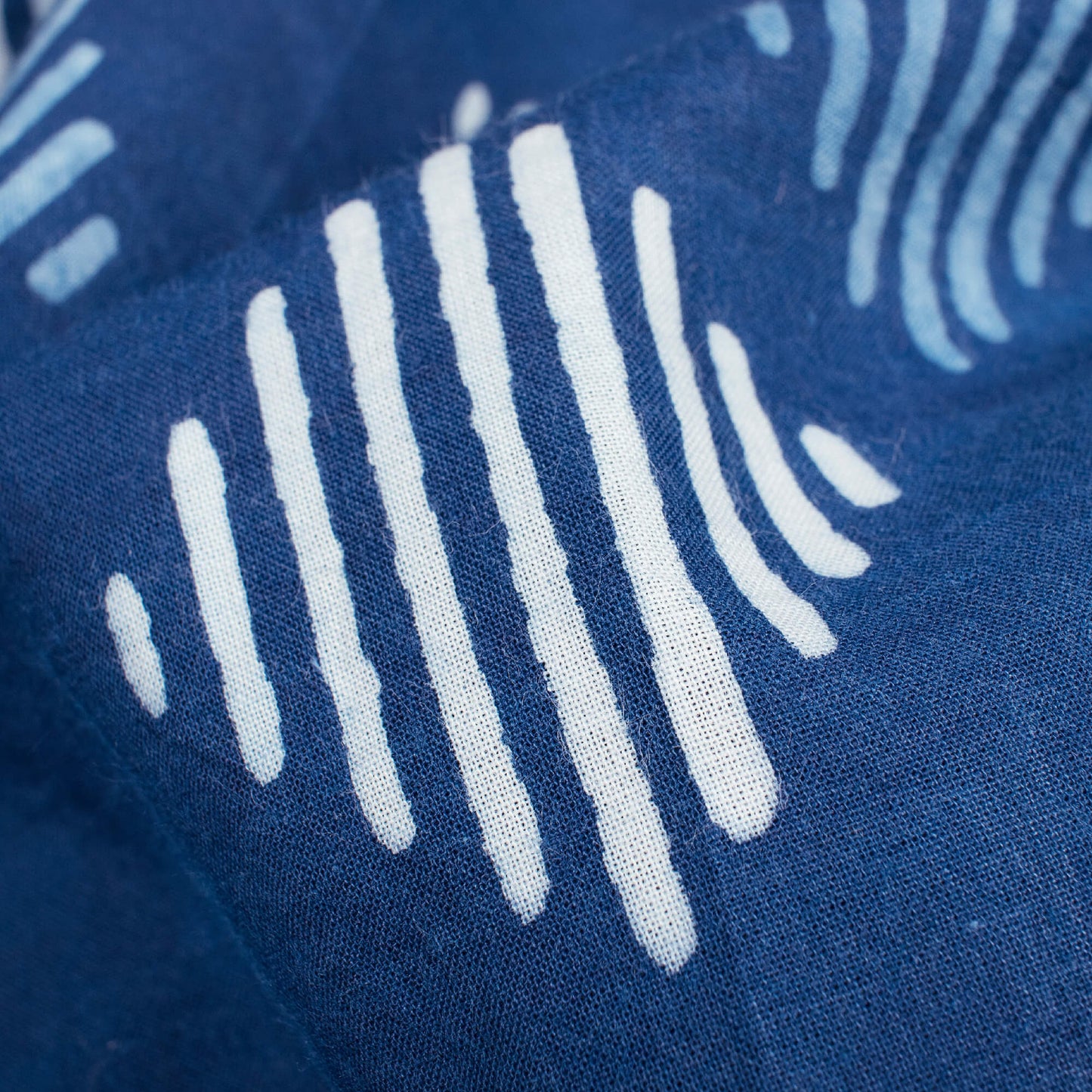 Indigo Geometric Pattern Natural Dye Printed Organic Cotton Fabric - Fabcurate