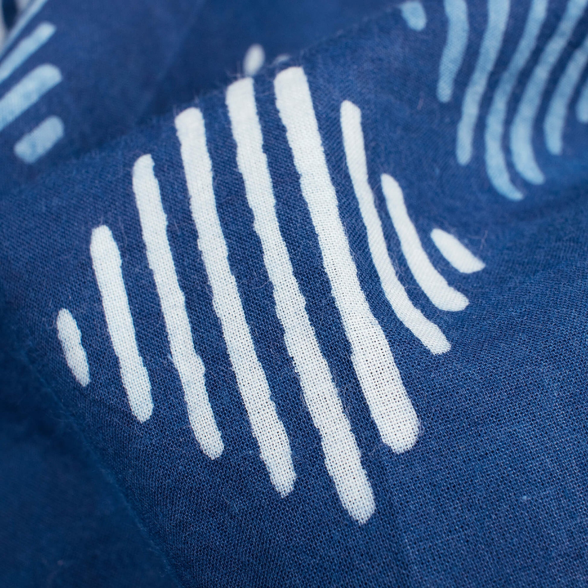 Indigo Geometric Pattern Natural Dye Printed Organic Cotton Fabric - Fabcurate