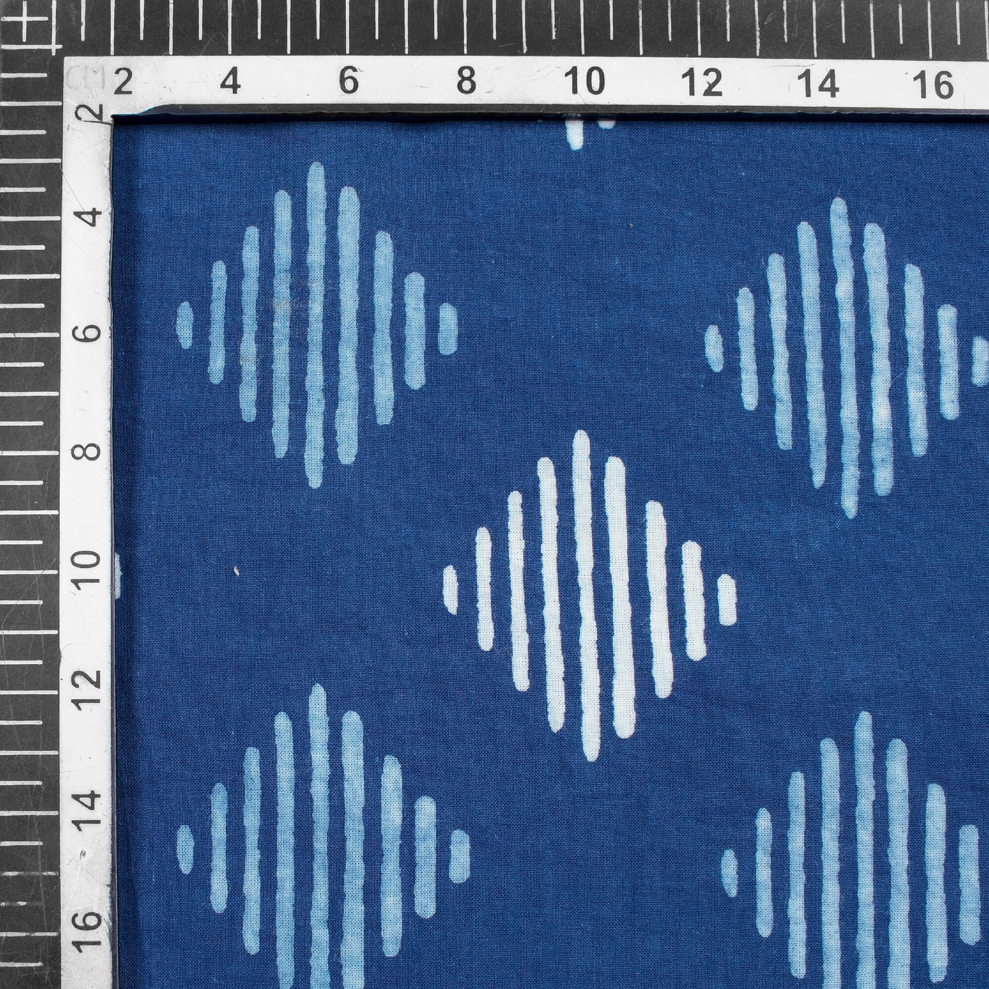 Indigo Geometric Pattern Natural Dye Printed Organic Cotton Fabric - Fabcurate