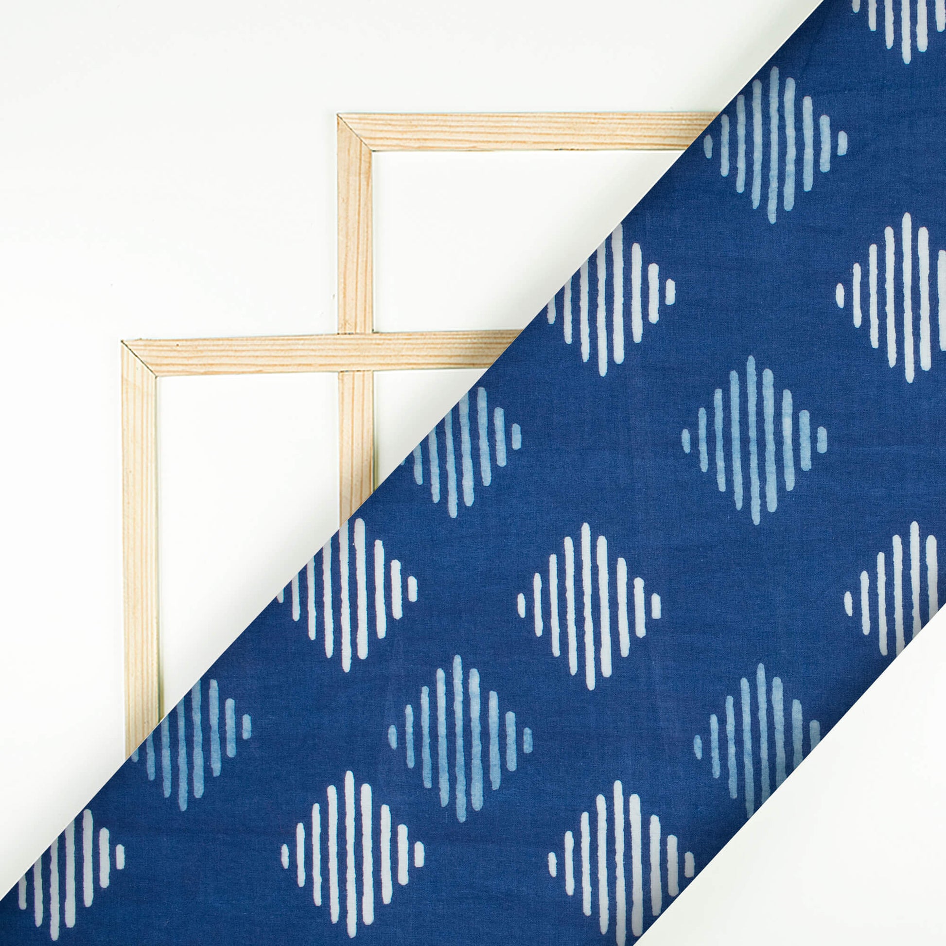 Indigo Geometric Pattern Natural Dye Printed Organic Cotton Fabric - Fabcurate